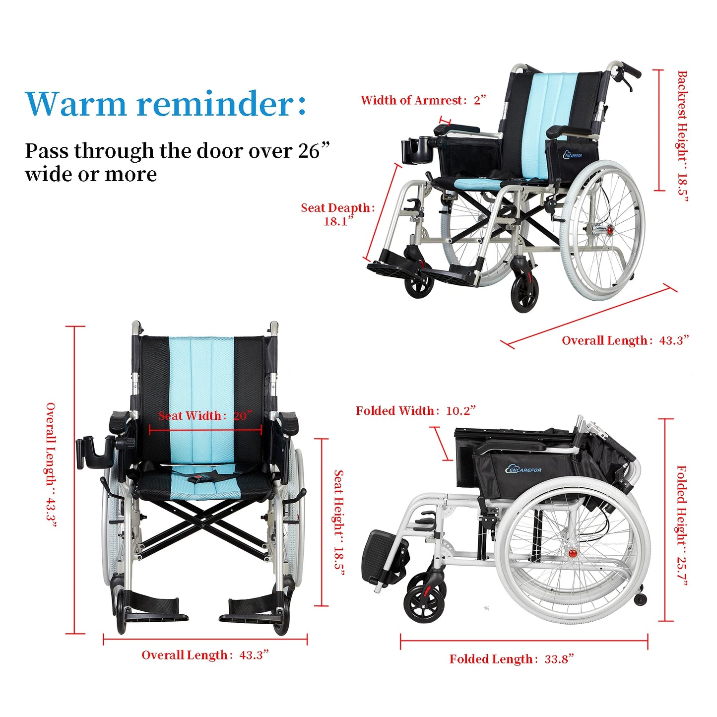 YUXIN Magnesium Ultra Lightweight Foldable Self Propelled Wheelchair