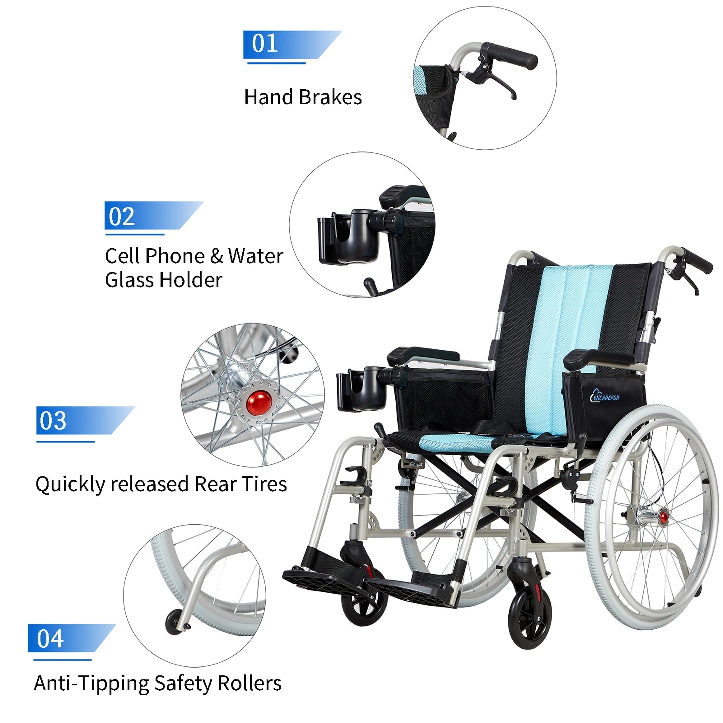 YUXIN Magnesium Ultra Lightweight Foldable Self Propelled Wheelchair