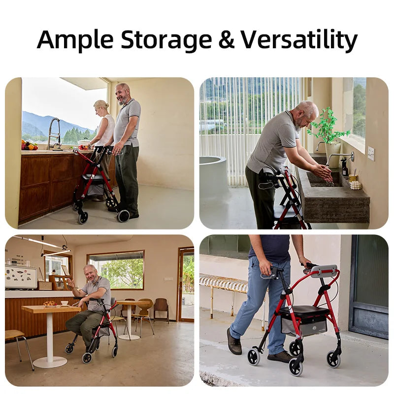 Maidesite Rollator Walker With Seat And Ergo Backrest