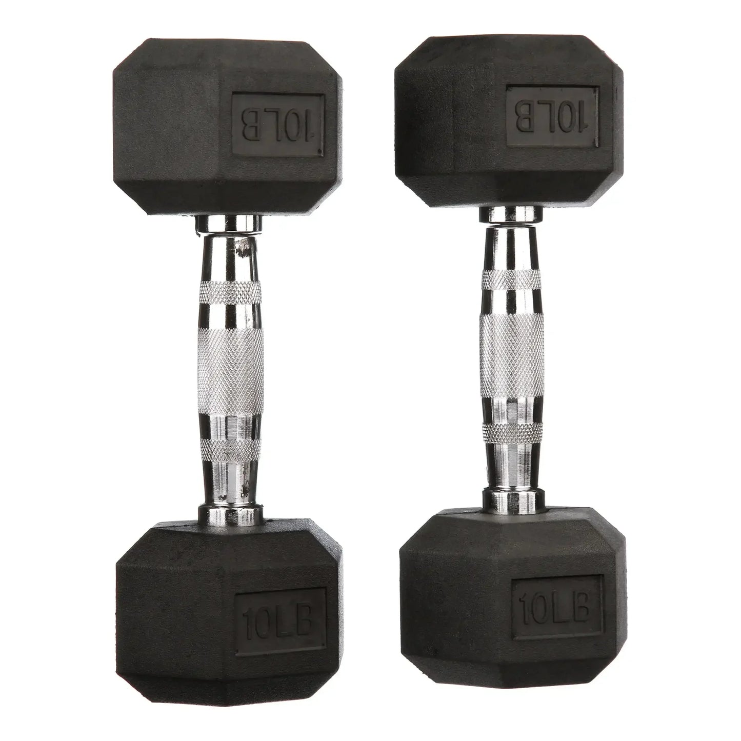 Rubber Encased Hex Dumbbells, 10 lbs Pair, Black
