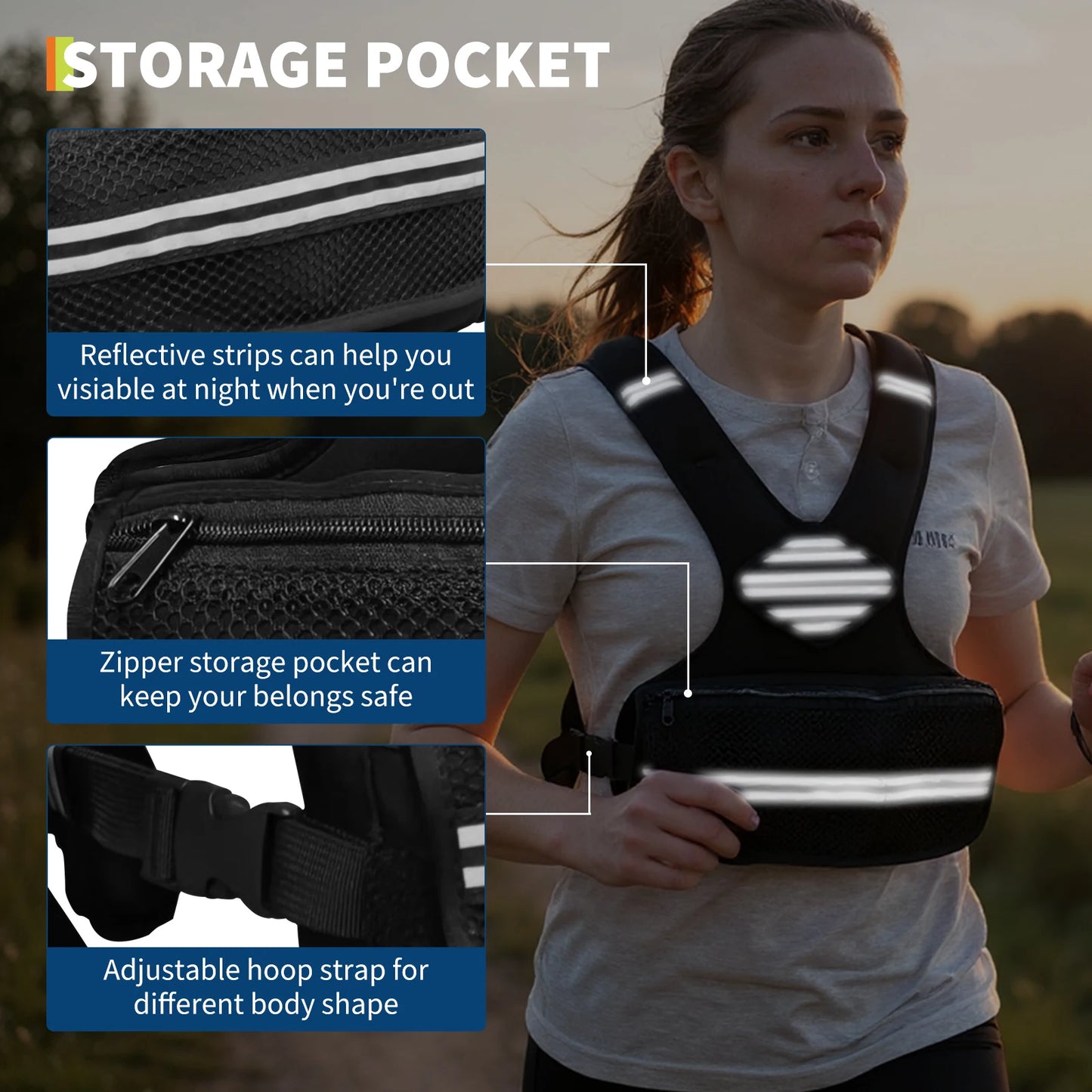 Adjustable Neoprene Weighted Vest Workout Weight Vest w/Reflective Strips&Pockets for Men/Women Running Walking Gym & Training