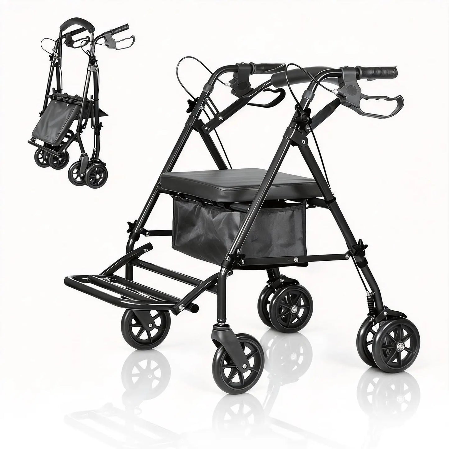 HiMISS Folding Four Wheel Rollator Lightweight Mobility Walker with Seat