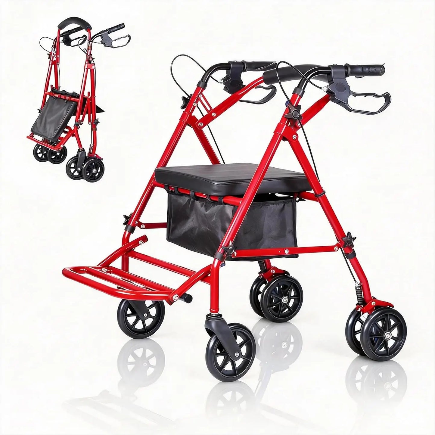 HiMISS Folding Four Wheel Rollator Lightweight Mobility Walker with Seat
