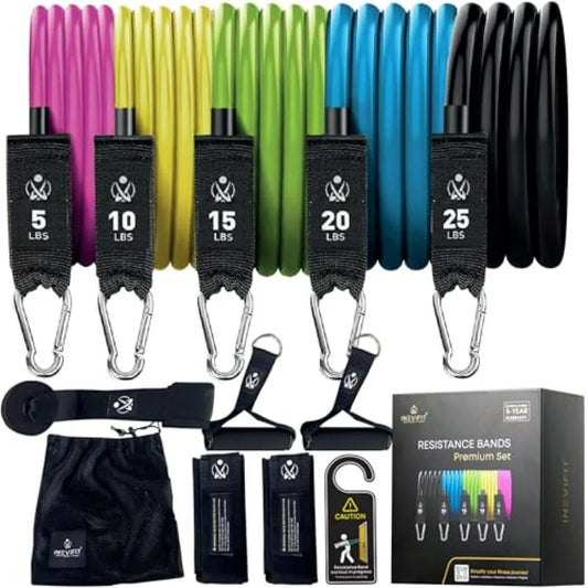 Resistance Band Set, 150 LBS Stackable Workout Bands for Strength Training, Yoga, Pilates, and Full Body Workout, Includes Door