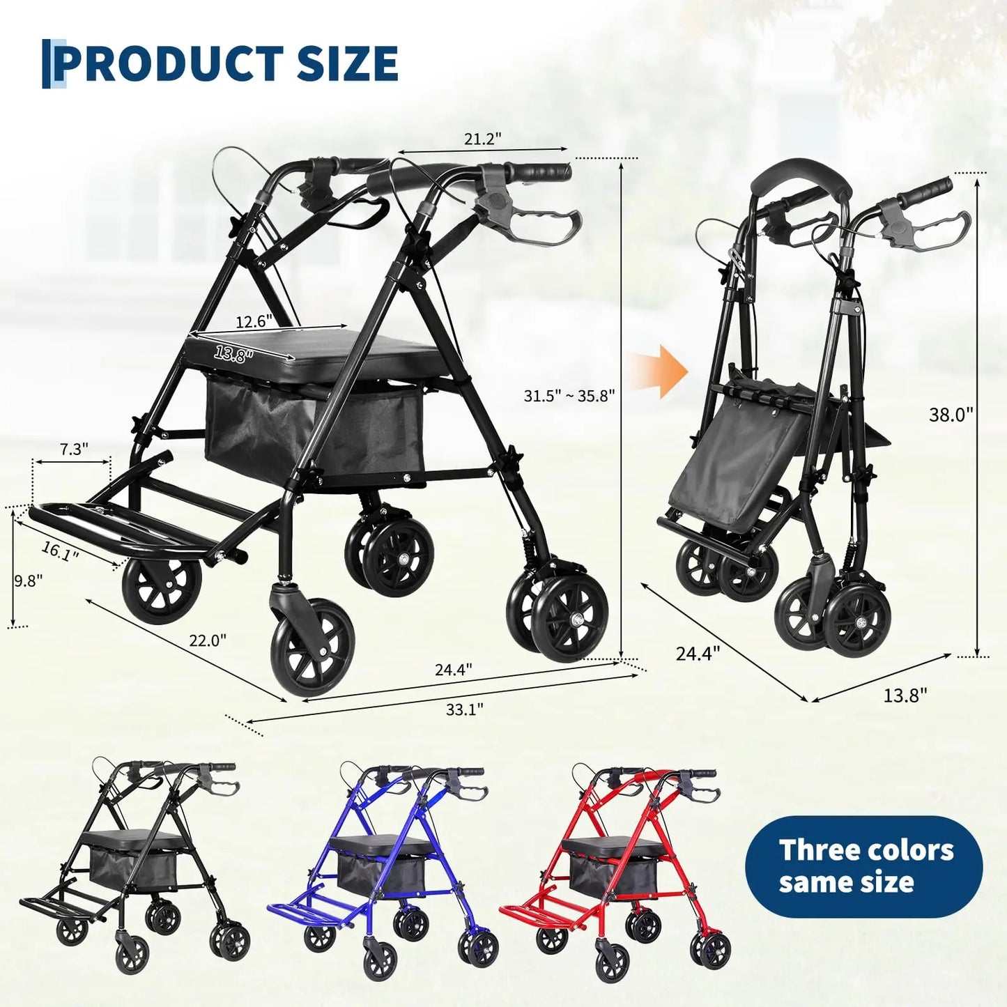 HiMISS Folding Four Wheel Rollator Lightweight Mobility Walker with Seat