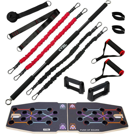 Resistance Band Bar for Fitness - Workout for Exercise, Squat, Biceps, Triceps, Shoulders, Back - Adjustable 3 Parts for Resista
