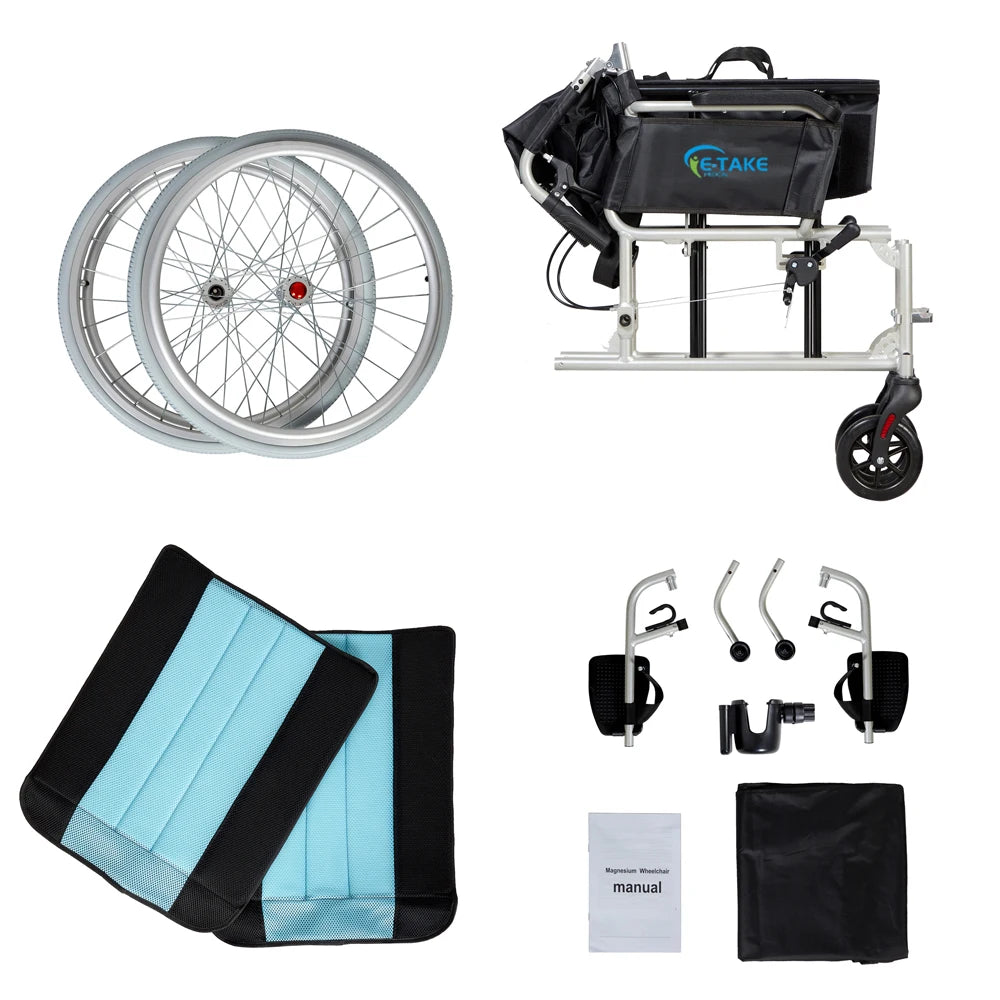 YUXIN Magnesium Ultra Lightweight Foldable Self Propelled Wheelchair