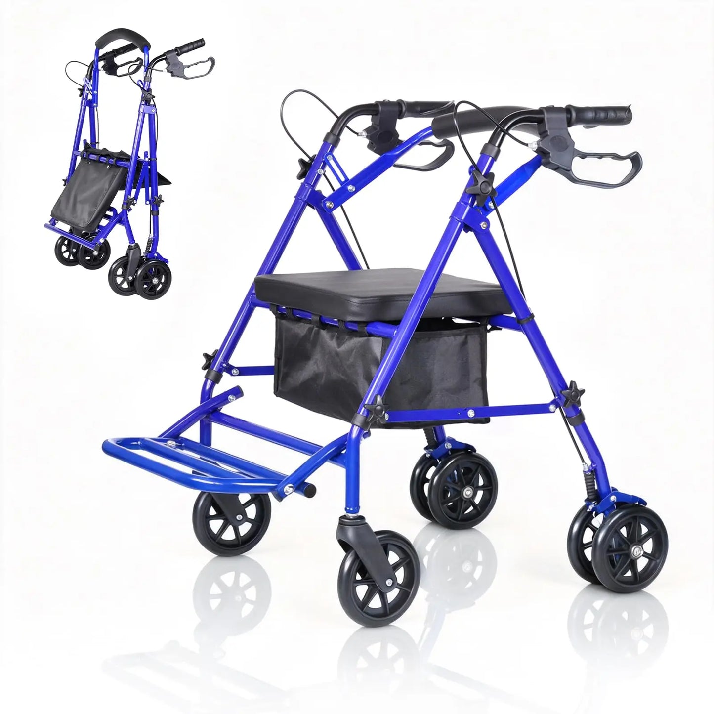 HiMISS Folding Four Wheel Rollator Lightweight Mobility Walker with Seat