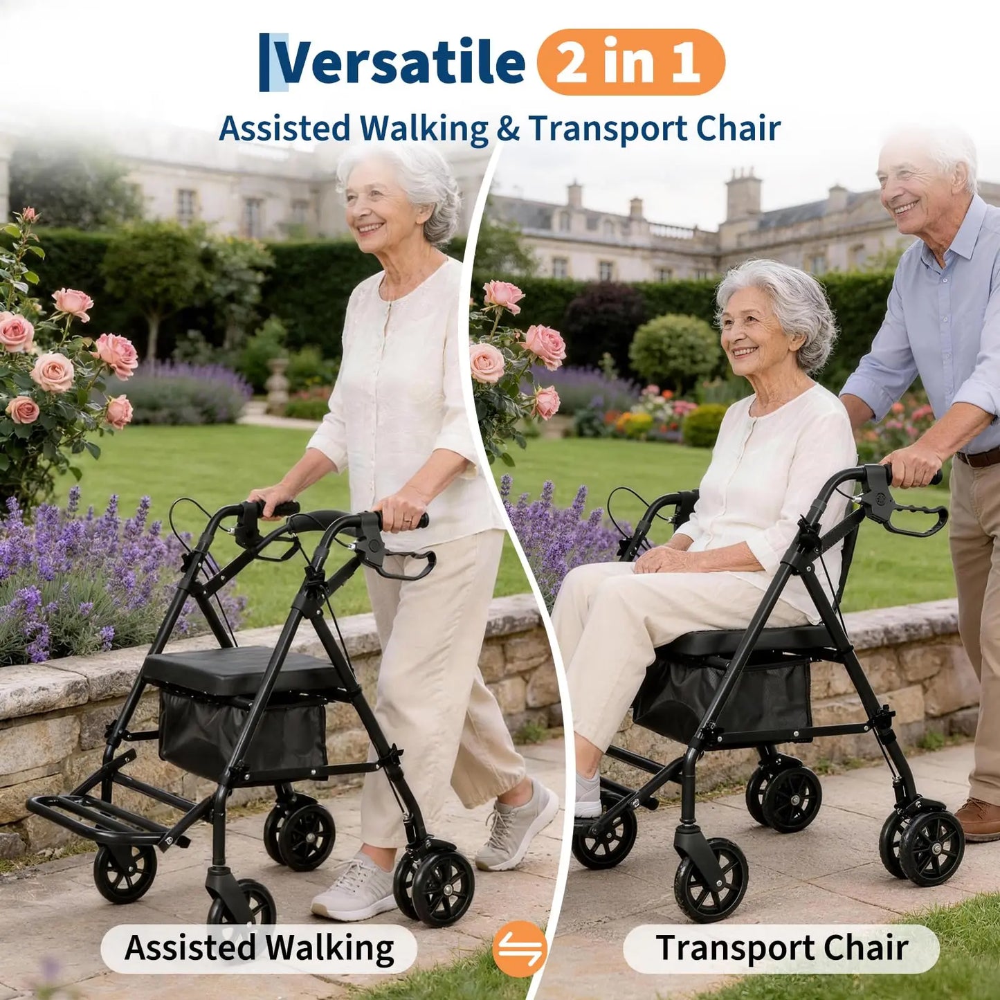 HiMISS Folding Four Wheel Rollator Lightweight Mobility Walker with Seat