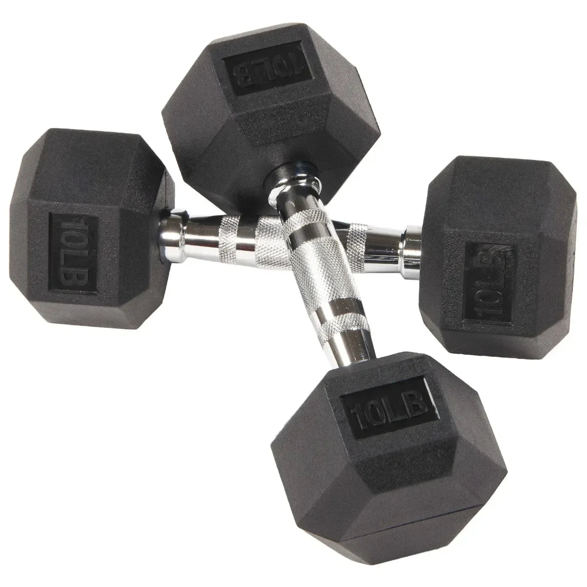 Rubber Encased Hex Dumbbells, 10 lbs Pair, Black
