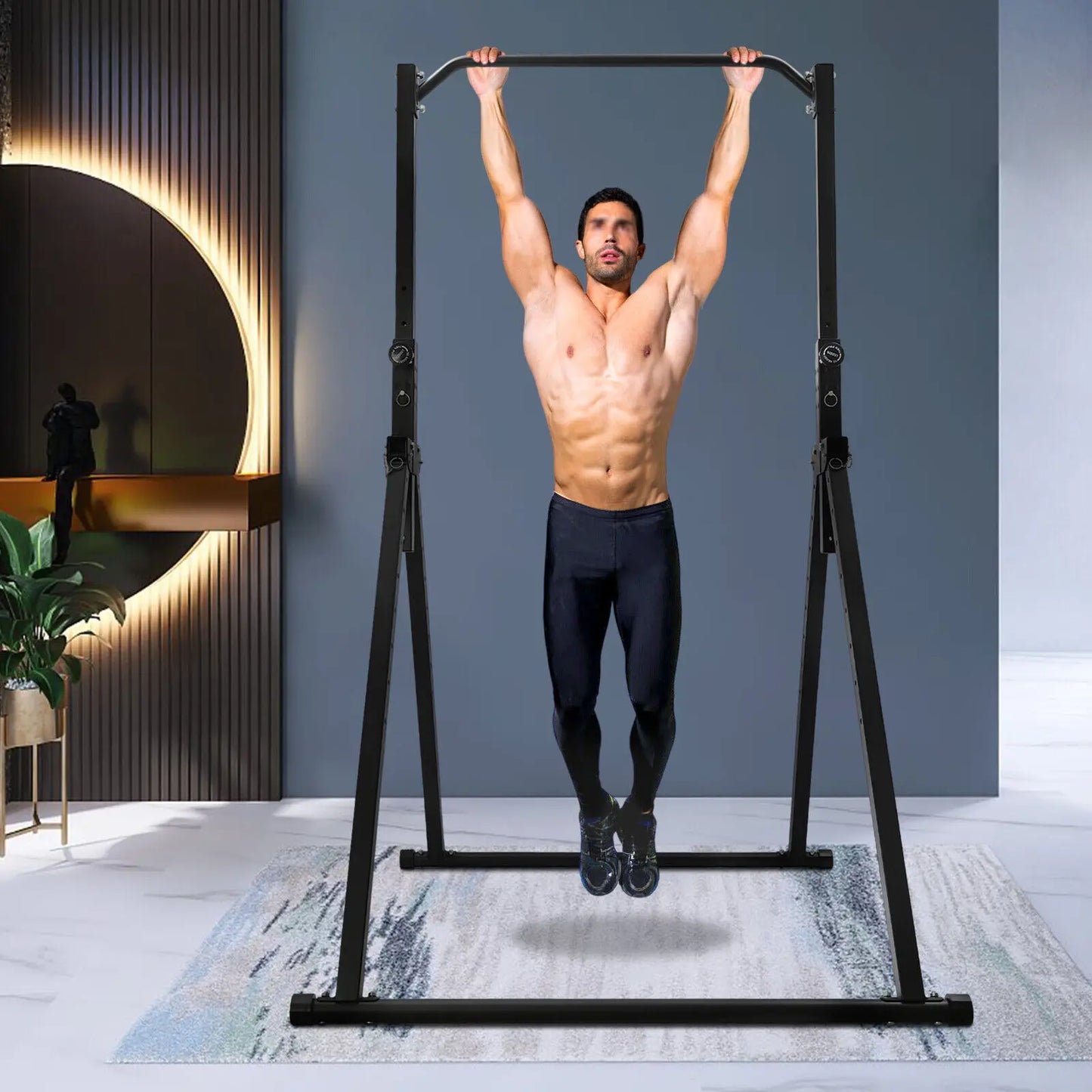 Triangular Pull Up Station, Adjustable Height Strength Training Workout Equipment Foldable Horizontal Bar for Home Gym