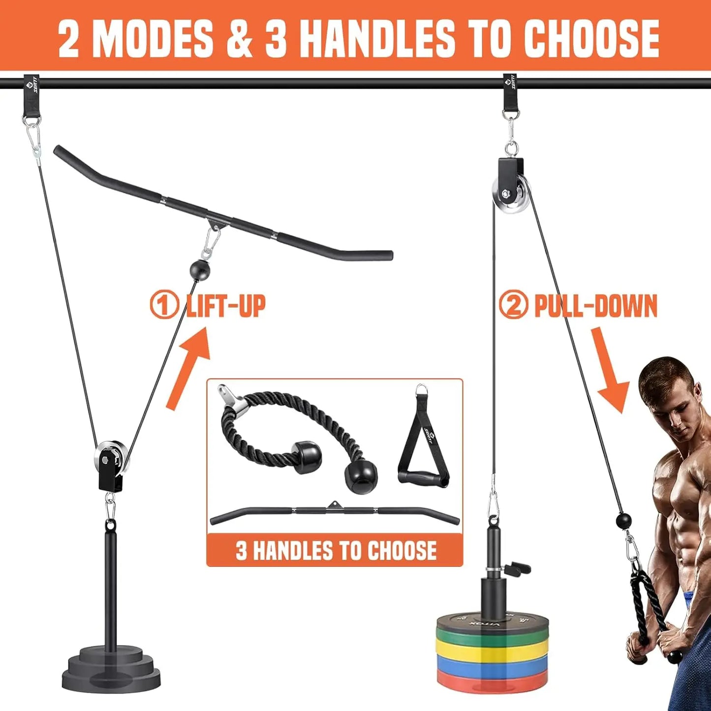Cable Pulley System for Home Gym with 2-in-1 Lat Bar and Loading Pin, Ideal for Triceps, Biceps, Back Workouts