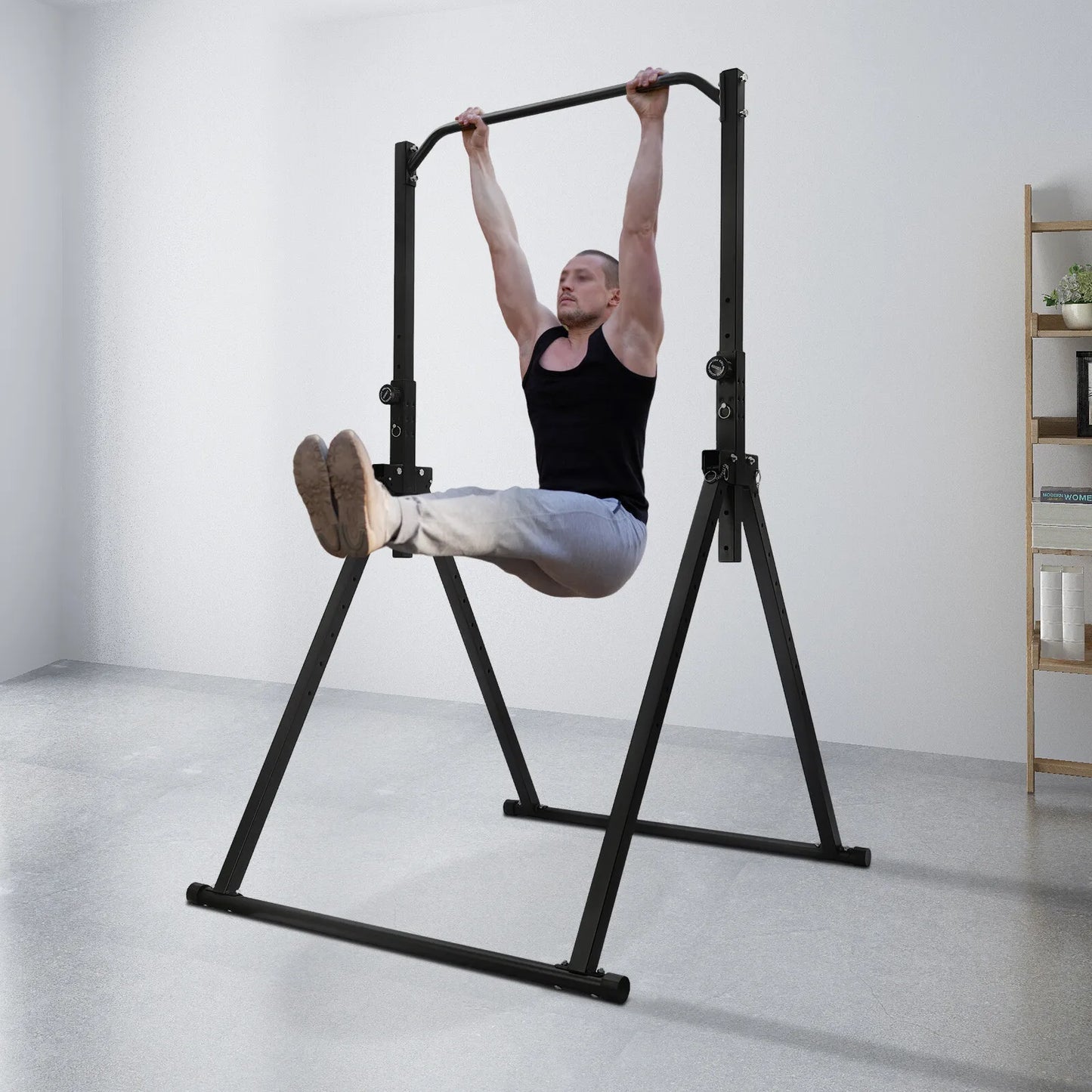 Triangular Pull Up Station, Adjustable Height Strength Training Workout Equipment Foldable Horizontal Bar for Home Gym