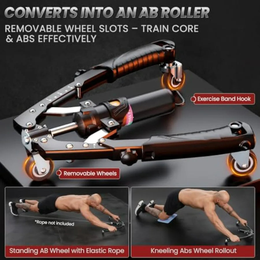 Twister Arm Trainer, 3 in 1 Hydraulic Power Chest Workout Equipment with Ab Roller Wheels and Hooks, Adjustable 22-440lbs Arm Tr