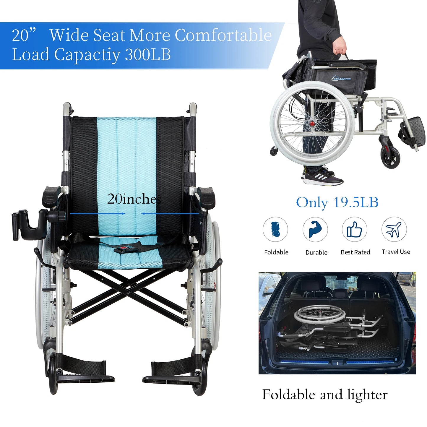 YUXIN Magnesium Ultra Lightweight Foldable Self Propelled Wheelchair